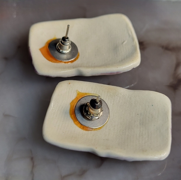 Vintage Ceramic/Porcelain Textured Glazed Stud Earrings - Picture 7 of 9
